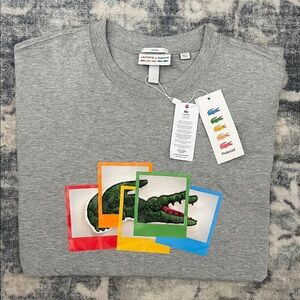 Lacoste x Polaroid Gray T-Shirt with Colorful Crocodile Design